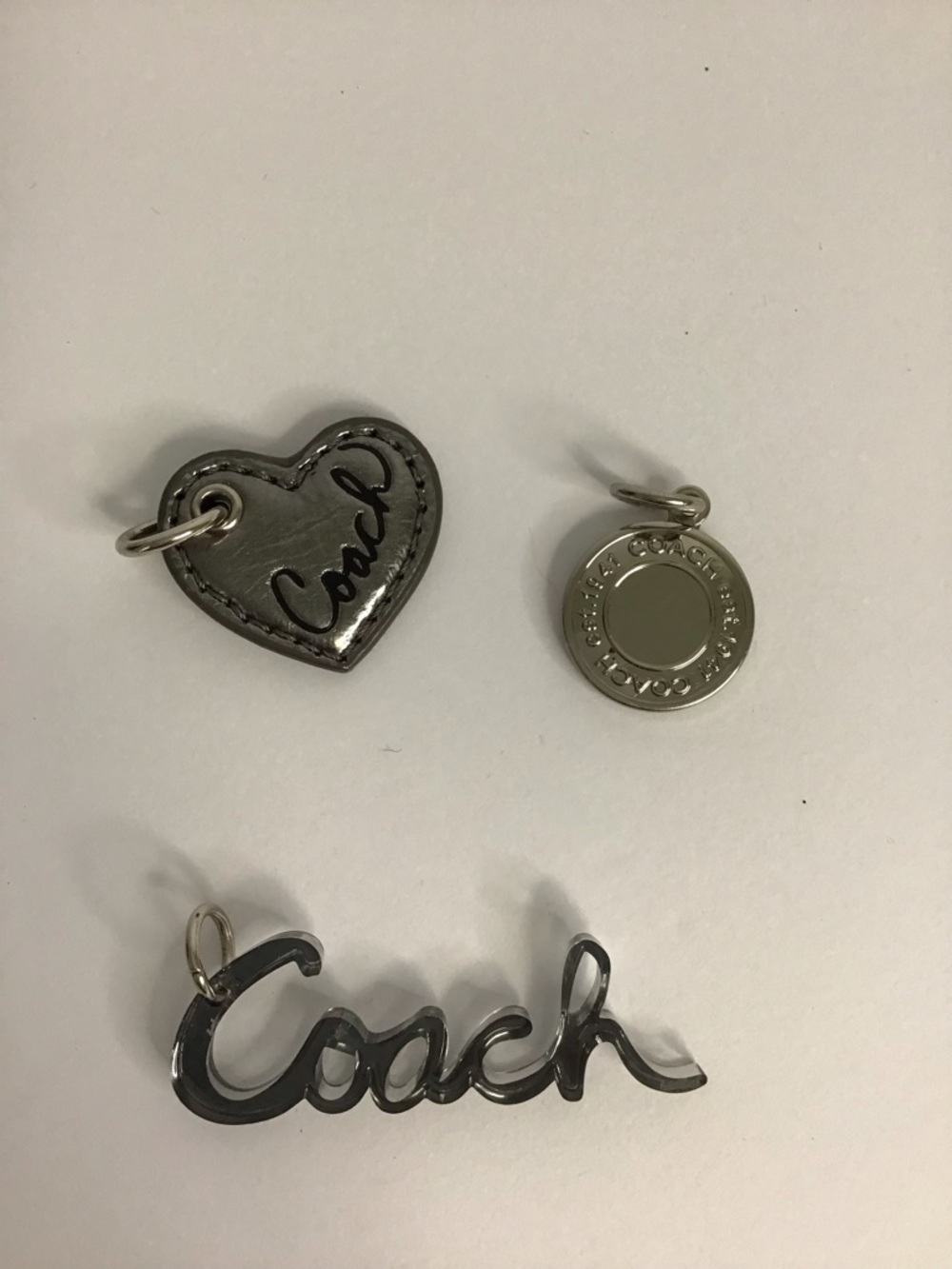 Coach Script Charm in Gunmetal Silver All 3 pcs